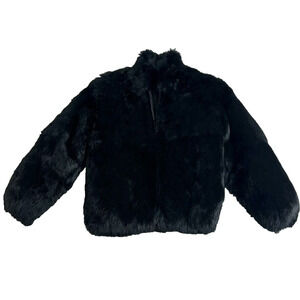Niki Jacket Girls 7 Black Genuine Rabbit Fur Zip Up Mock Neck